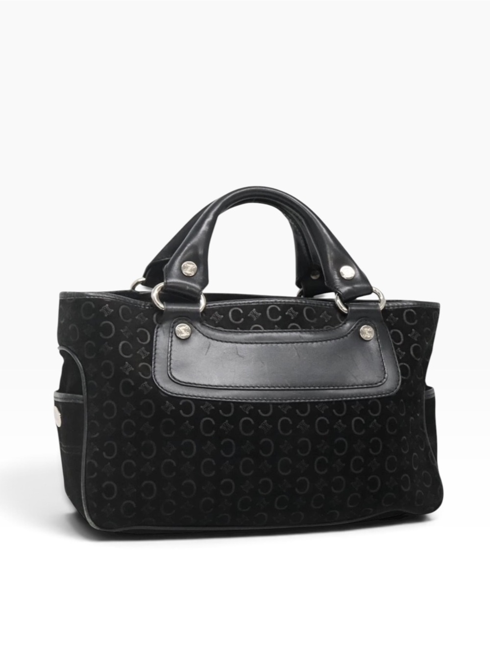 Vintage Celine Boogie Bag Black C Macadam Monogram Suede Leather